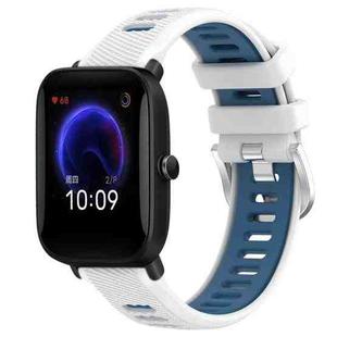 For Amazfit Pop 22mm Cross Texture Two Color Silicone Steel Buckle Watch Band(White+Blue)