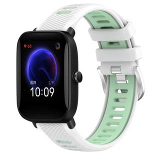 For Amazfit Pop 22mm Cross Texture Two Color Silicone Steel Buckle Watch Band(White+Teal)