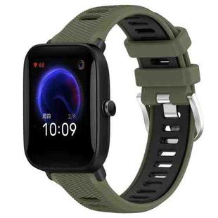 For Amazfit Pop 22mm Cross Texture Two Color Silicone Steel Buckle Watch Band(Army Green+Black)