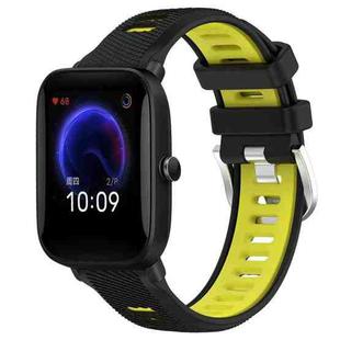For Amazfit Pop 22mm Cross Texture Two Color Silicone Steel Buckle Watch Band(Black+Lime Green)