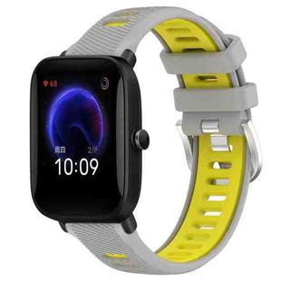 For Amazfit Pop 22mm Cross Texture Two Color Silicone Steel Buckle Watch Band(Grey+Yellow)
