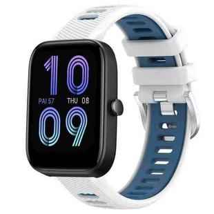 For Amazfit Bip 3 22mm Cross Texture Two Color Silicone Steel Buckle Watch Band(White+Blue)