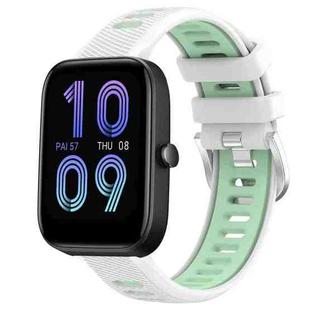 For Amazfit Bip 3 22mm Cross Texture Two Color Silicone Steel Buckle Watch Band(White+Teal)