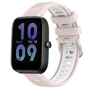 For Amazfit Bip 3 22mm Cross Texture Two Color Silicone Steel Buckle Watch Band(Pink+White)