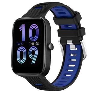 For Amazfit Bip 3 22mm Cross Texture Two Color Silicone Steel Buckle Watch Band(Black+Blue)