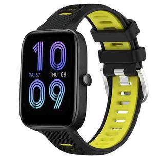 For Amazfit Bip 3 22mm Cross Texture Two Color Silicone Steel Buckle Watch Band(Black+Lime Green)