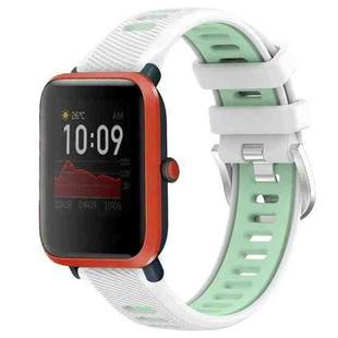 For Amazfit Bip 1S 22mm Cross Texture Two Color Silicone Steel Buckle Watch Band(White+Teal)