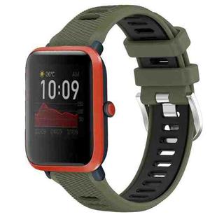 For Amazfit Bip 1S 22mm Cross Texture Two Color Silicone Steel Buckle Watch Band(Army Green+Black)