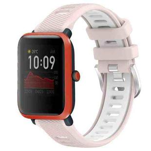 For Amazfit Bip 1S 22mm Cross Texture Two Color Silicone Steel Buckle Watch Band(Pink+White)