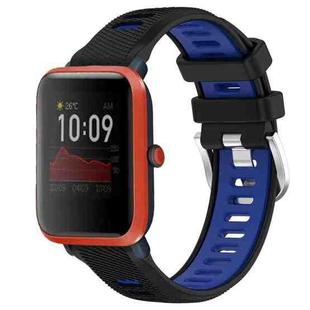 For Amazfit Bip 1S 22mm Cross Texture Two Color Silicone Steel Buckle Watch Band(Black+Blue)