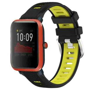 For Amazfit Bip 1S 22mm Cross Texture Two Color Silicone Steel Buckle Watch Band(Black+Lime Green)