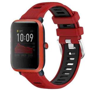 For Amazfit Bip 1S 22mm Cross Texture Two Color Silicone Steel Buckle Watch Band(Red+Black)