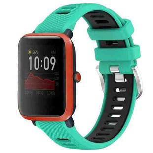 For Amazfit Bip 1S 22mm Cross Texture Two Color Silicone Steel Buckle Watch Band(Lake Blue+Black)