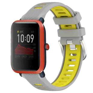 For Amazfit Bip 1S 22mm Cross Texture Two Color Silicone Steel Buckle Watch Band(Grey+Yellow)