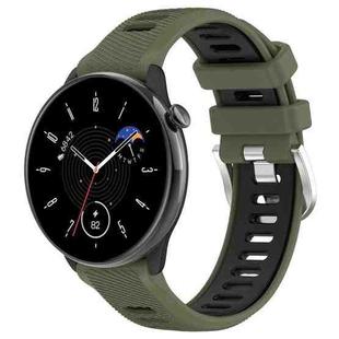 For Amazfit Bip 1S 20mm Cross Texture Two Color Silicone Steel Buckle Watch Band(Army Green+Black)