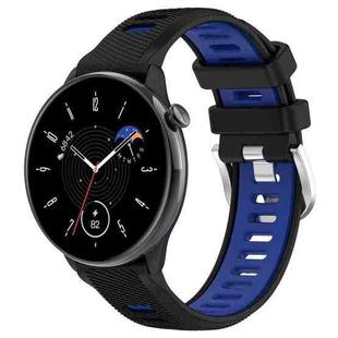 For Amazfit Bip 1S 20mm Cross Texture Two Color Silicone Steel Buckle Watch Band(Black+Blue)