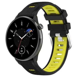 For Amazfit Bip 1S 20mm Cross Texture Two Color Silicone Steel Buckle Watch Band(Black+Lime Green)