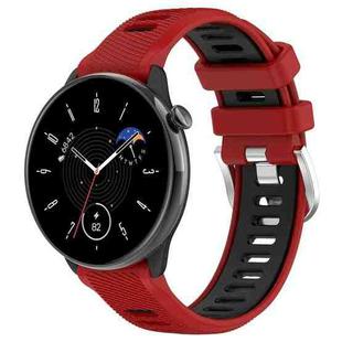 For Amazfit Bip 1S 20mm Cross Texture Two Color Silicone Steel Buckle Watch Band(Red+Black)