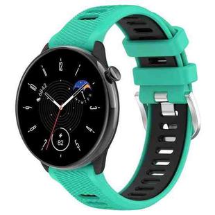 For Amazfit Bip 1S 20mm Cross Texture Two Color Silicone Steel Buckle Watch Band(Lake Blue+Black)