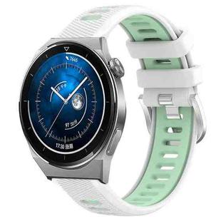 For Huawei Watch GT3 Pro 43mm 20mm Sports Two-Color Steel Buckle Silicone Watch Band(White+Teal)