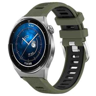 For Huawei Watch GT3 Pro 43mm 20mm Sports Two-Color Steel Buckle Silicone Watch Band(Army Green+Black)