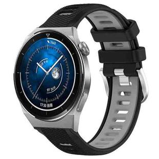 For Huawei Watch GT3 Pro 43mm 20mm Sports Two-Color Steel Buckle Silicone Watch Band(Black+Grey)