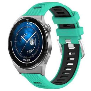 For Huawei Watch GT3 Pro 43mm 20mm Sports Two-Color Steel Buckle Silicone Watch Band(Lake Blue+Black)