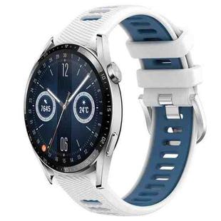 For Huawei Watch GT3 42mm 20mm Sports Two-Color Steel Buckle Silicone Watch Band(White+Blue)