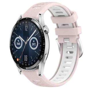For Huawei Watch GT3 42mm 20mm Sports Two-Color Steel Buckle Silicone Watch Band(Pink+White)