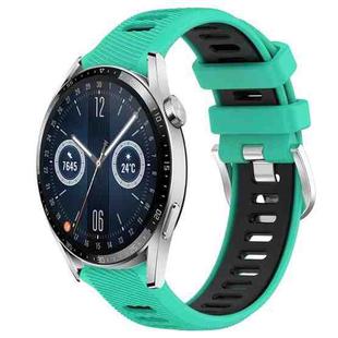 For Huawei Watch GT3 42mm 20mm Sports Two-Color Steel Buckle Silicone Watch Band(Lake Blue+Black)