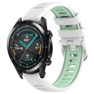 For Huawei Watch GT2 42mm 20mm Sports Two-Color Steel Buckle Silicone Watch Band(White+Teal)