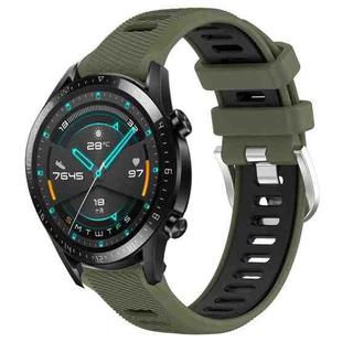 For Huawei Watch GT2 42mm 20mm Sports Two-Color Steel Buckle Silicone Watch Band(Army Green+Black)