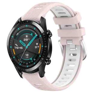 For Huawei Watch GT2 42mm 20mm Sports Two-Color Steel Buckle Silicone Watch Band(Pink+White)