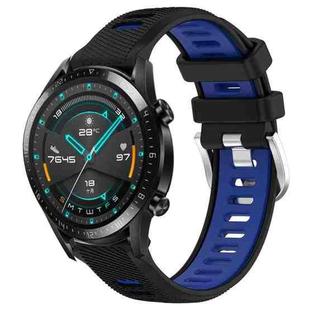 For Huawei Watch GT2 42mm 20mm Sports Two-Color Steel Buckle Silicone Watch Band(Black+Blue)