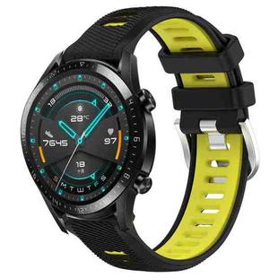 For Huawei Watch GT2 42mm 20mm Sports Two-Color Steel Buckle Silicone Watch Band(Black+Lime Green)