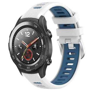 For Huawei Watch 2 20mm Sports Two-Color Steel Buckle Silicone Watch Band(White+Blue)