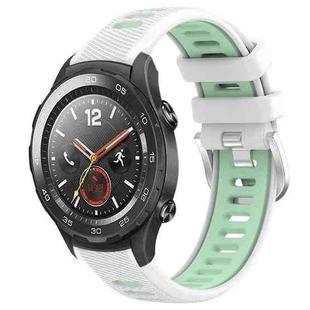 For Huawei Watch 2 20mm Sports Two-Color Steel Buckle Silicone Watch Band(White+Teal)