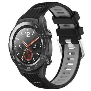 For Huawei Watch 2 20mm Sports Two-Color Steel Buckle Silicone Watch Band(Black+Grey)