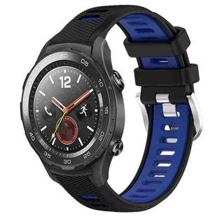 For Huawei Watch 2 20mm Sports Two-Color Steel Buckle Silicone Watch Band(Black+Blue)