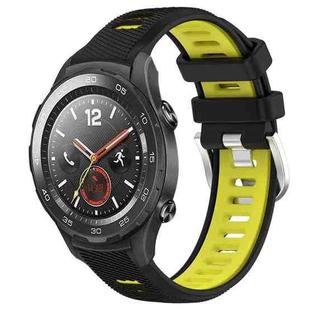 For Huawei Watch 2 20mm Sports Two-Color Steel Buckle Silicone Watch Band(Black+Lime Green)