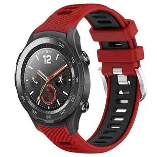 For Huawei Watch 2 20mm Sports Two-Color Steel Buckle Silicone Watch Band(Red+Black)