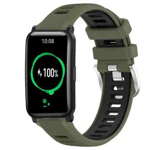 For Honor Watch ES 20mm Sports Two-Color Steel Buckle Silicone Watch Band(Army Green+Black)