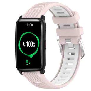 For Honor Watch ES 20mm Sports Two-Color Steel Buckle Silicone Watch Band(Pink+White)
