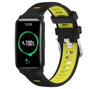 For Honor Watch ES 20mm Sports Two-Color Steel Buckle Silicone Watch Band(Black+Lime Green)
