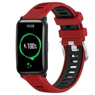 For Honor Watch ES 20mm Sports Two-Color Steel Buckle Silicone Watch Band(Red+Black)