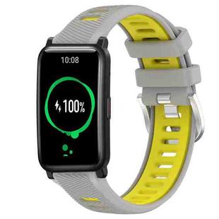 For Honor Watch ES 20mm Sports Two-Color Steel Buckle Silicone Watch Band(Grey+Yellow)