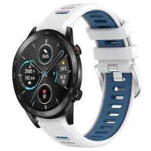 For Honor MagicWatch2 42mm 20mm Sports Two-Color Steel Buckle Silicone Watch Band(White+Blue)