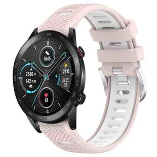 For Honor MagicWatch2 42mm 20mm Sports Two-Color Steel Buckle Silicone Watch Band(Pink+White)