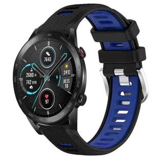 For Honor MagicWatch2 42mm 20mm Sports Two-Color Steel Buckle Silicone Watch Band(Black+Blue)