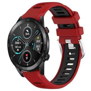For Honor MagicWatch2 42mm 20mm Sports Two-Color Steel Buckle Silicone Watch Band(Red+Black)